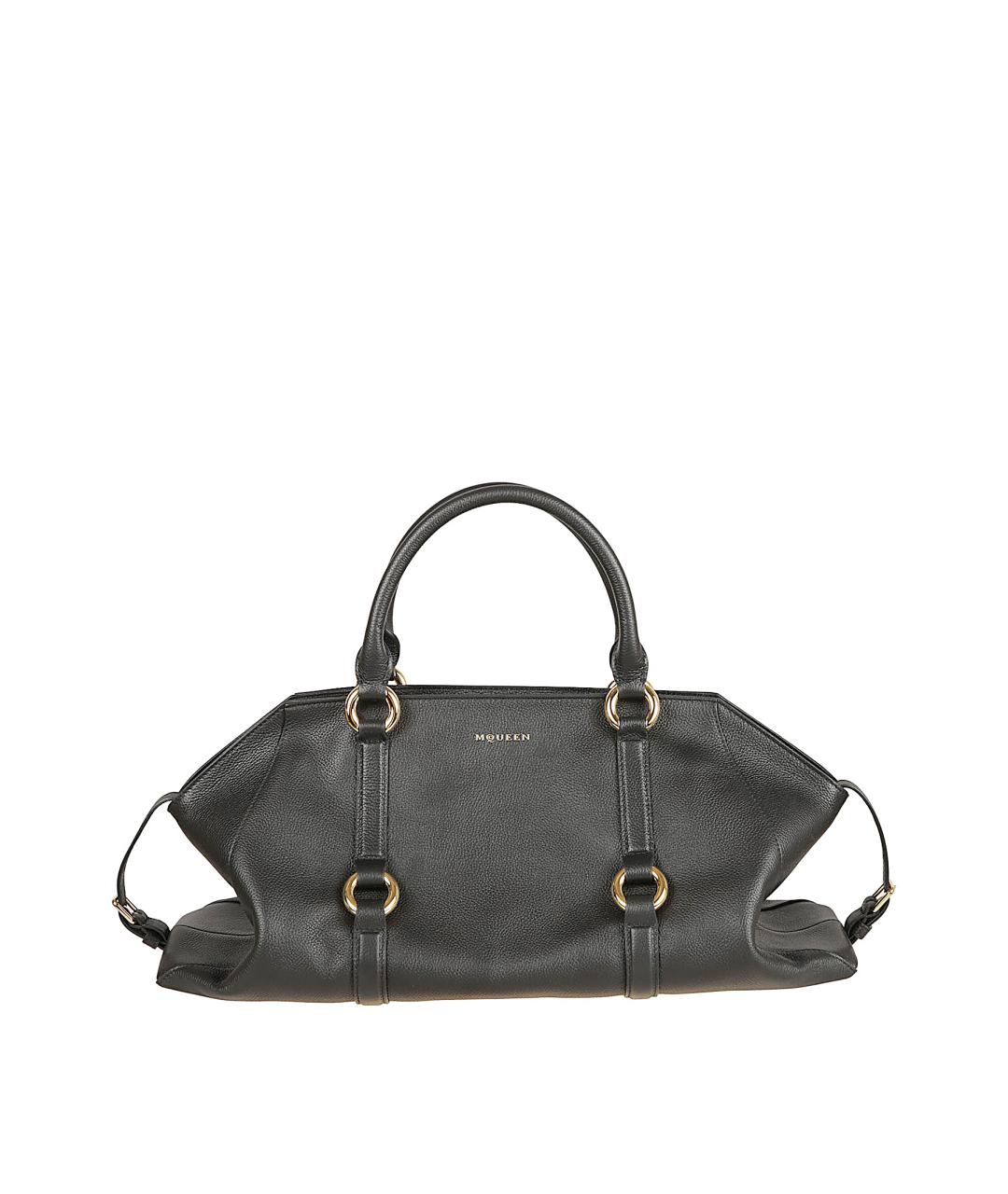 ALEXANDER MCQUEEN Черная кожаная сумка с короткими ручками, фото 1