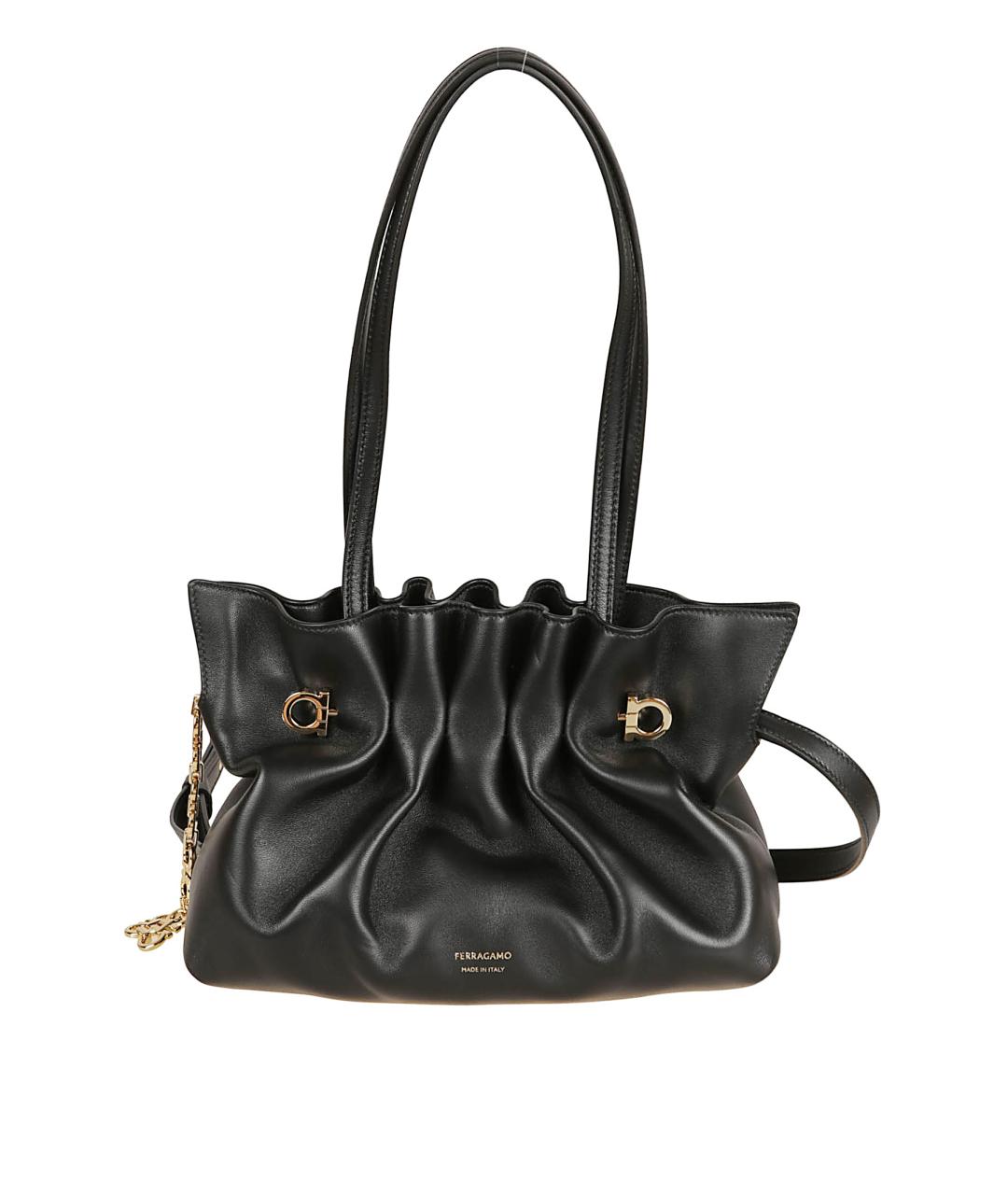 FERRAGAMO Черная кожаная сумка через плечо, фото 1