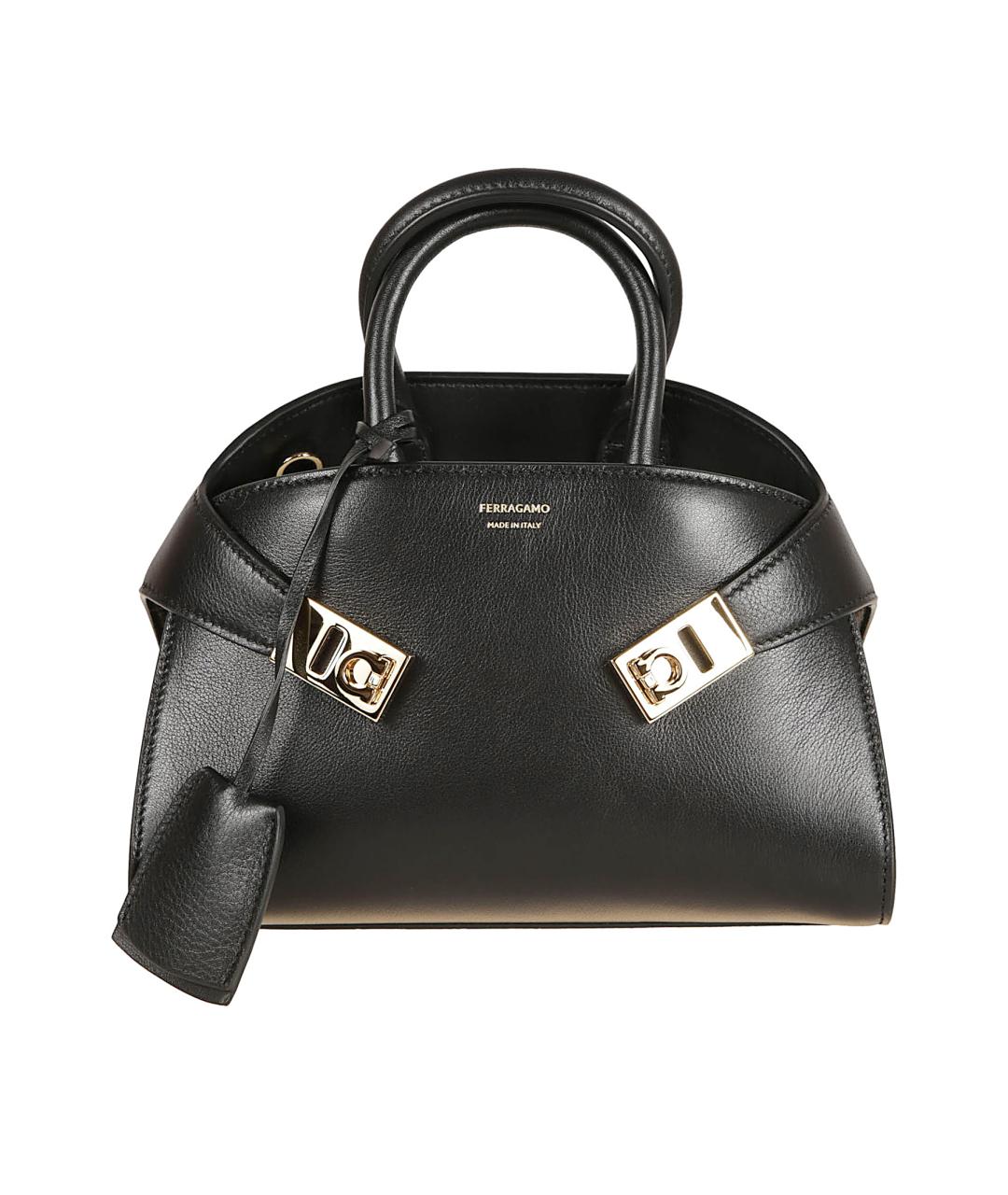 FERRAGAMO Черная кожаная сумка тоут, фото 1