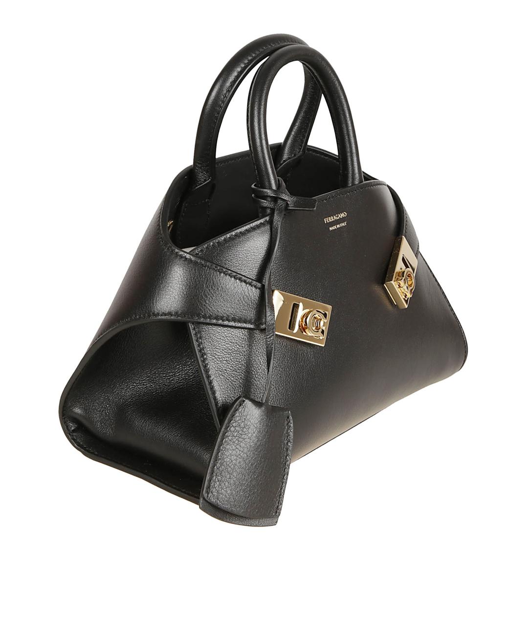 FERRAGAMO Черная кожаная сумка тоут, фото 3