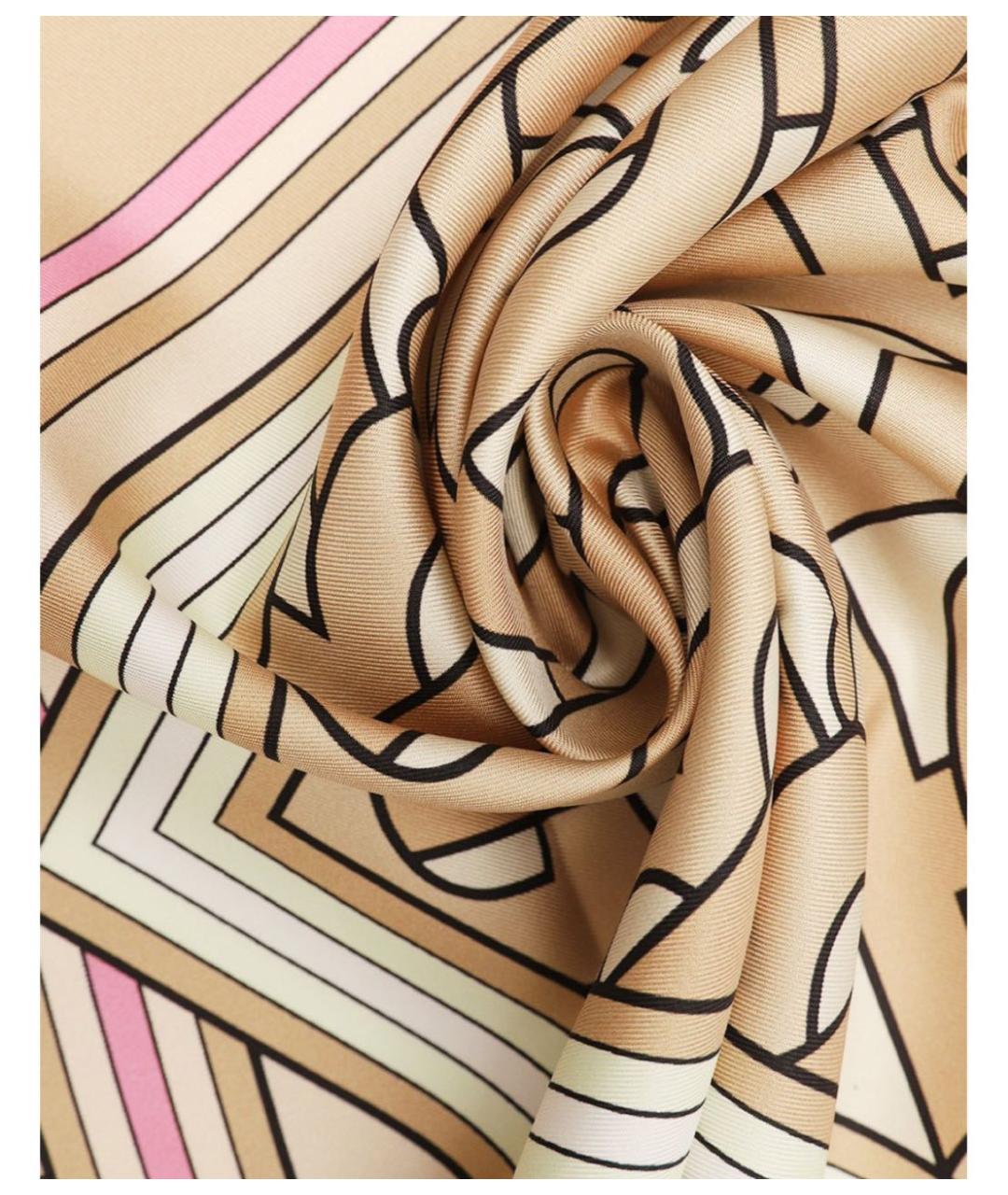 BURBERRY Бежевый шелковый платок, фото 3