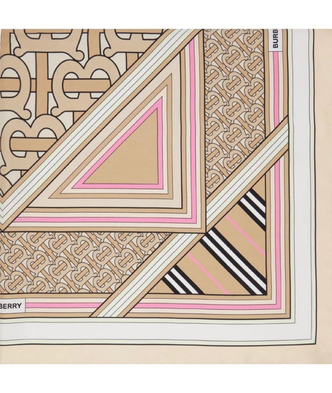 BURBERRY Бежевый шелковый платок, фото 2