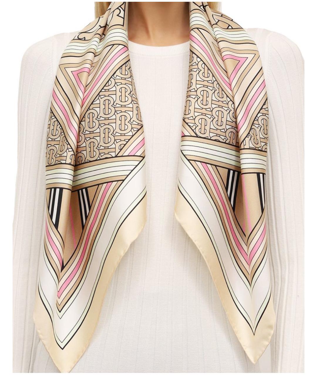 BURBERRY Бежевый шелковый платок, фото 5