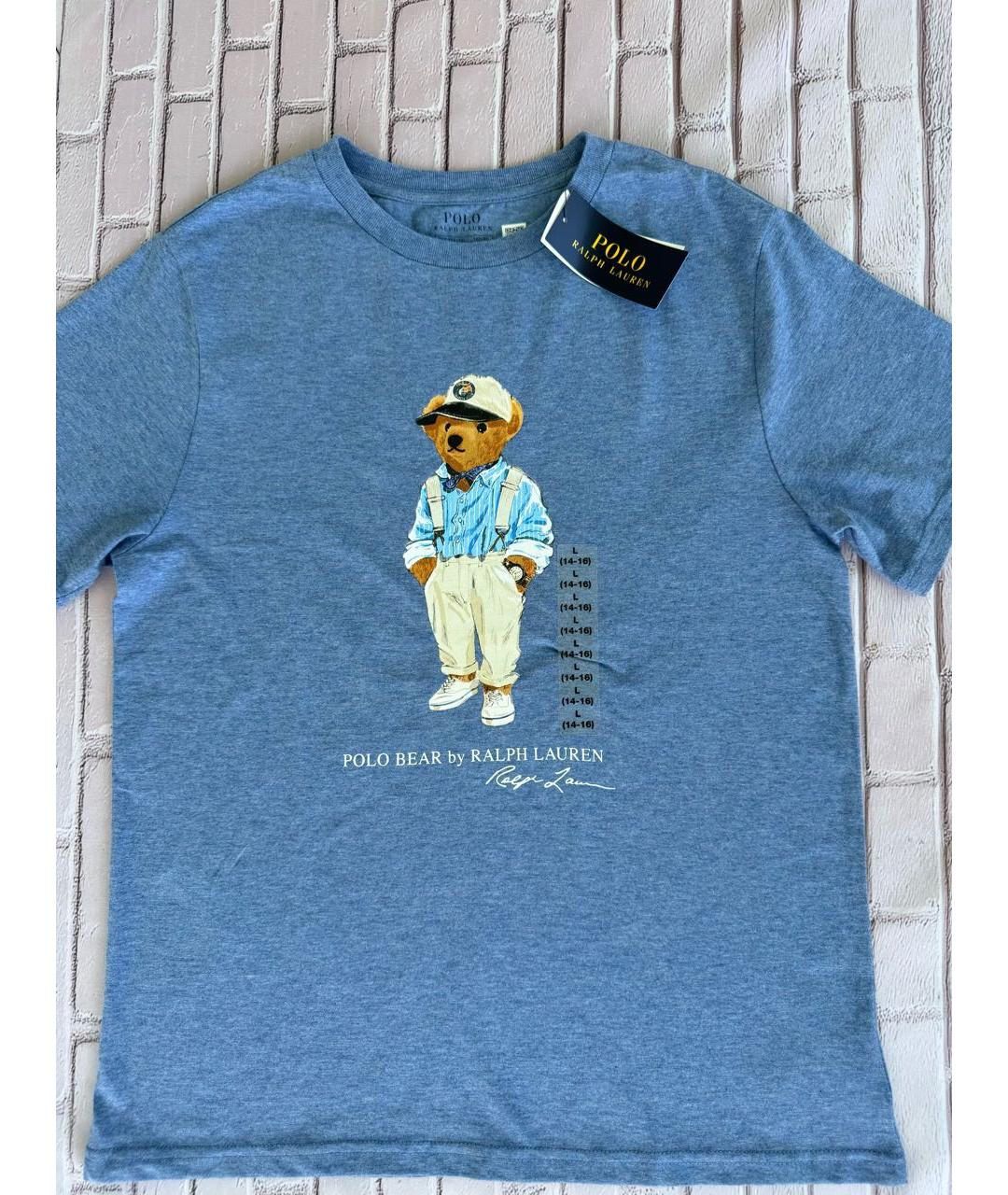 POLO RALPH LAUREN Голубая хлопковая детская футболка, фото 2