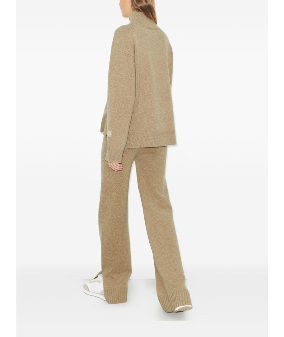 TORY BURCH Бежевые шерстяные прямые брюки, фото 3