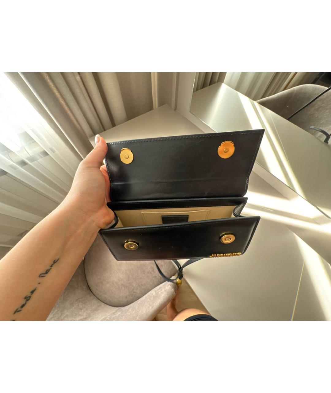 JACQUEMUS Черная кожаная сумка через плечо, фото 3