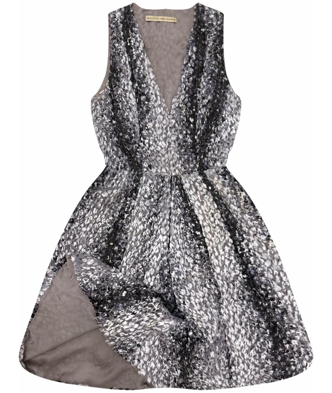 BALENCIAGA Серое шелковое коктейльное платье, фото 1