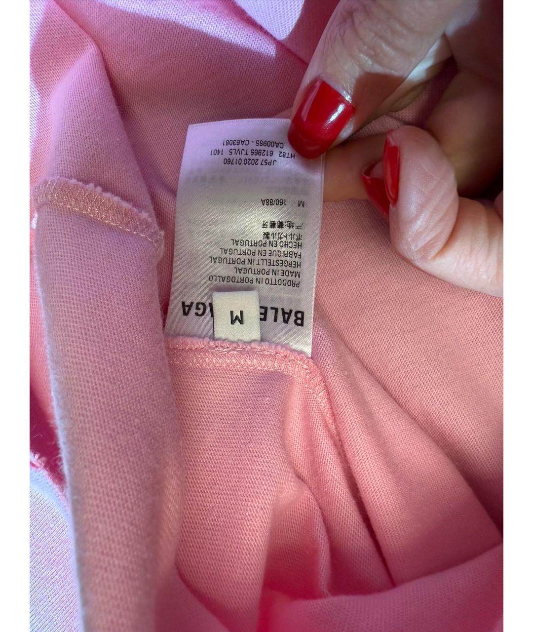 BALENCIAGA Розовая хлопковая футболка, фото 3