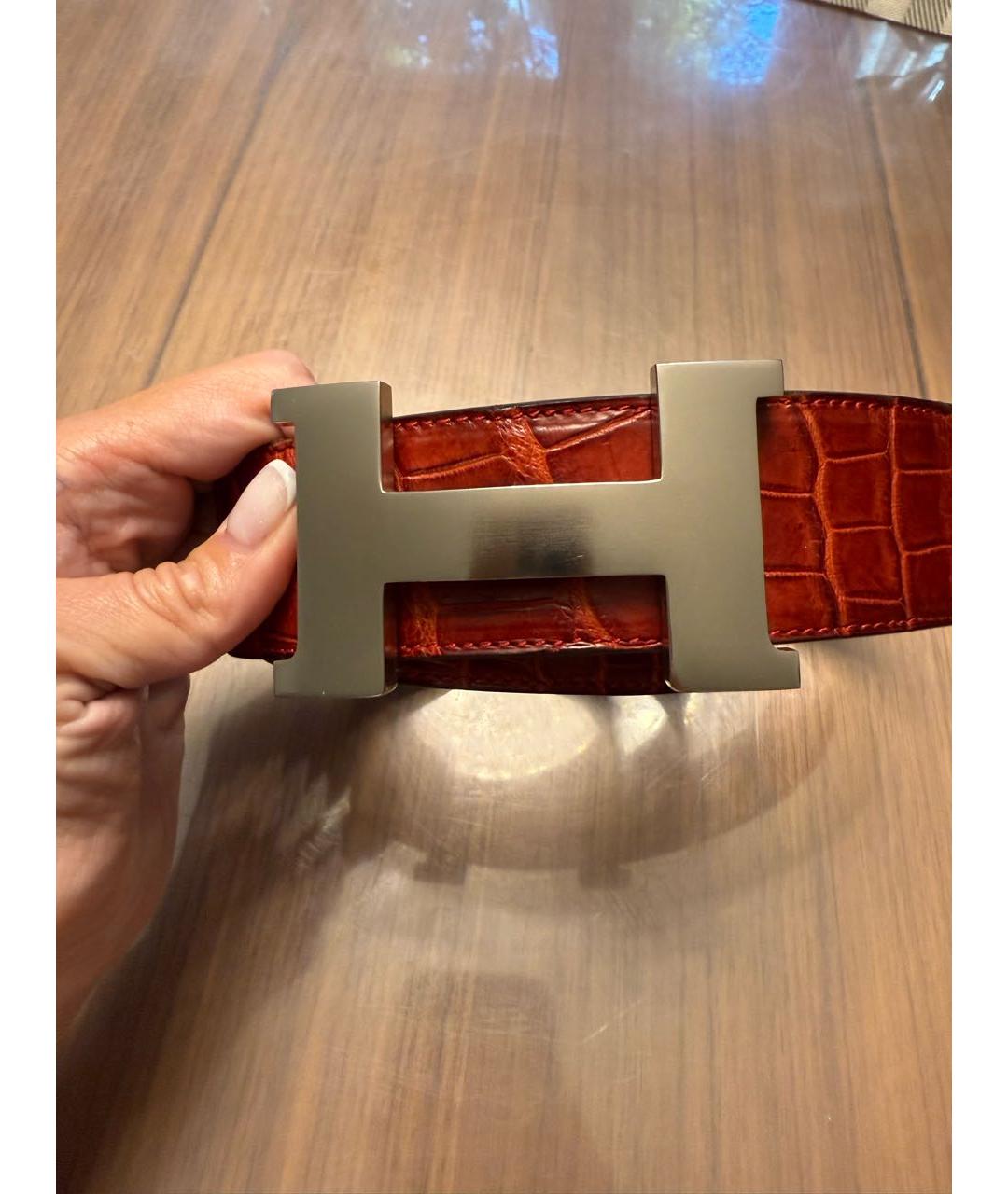 HERMES Бордовый кожаный ремень, фото 9