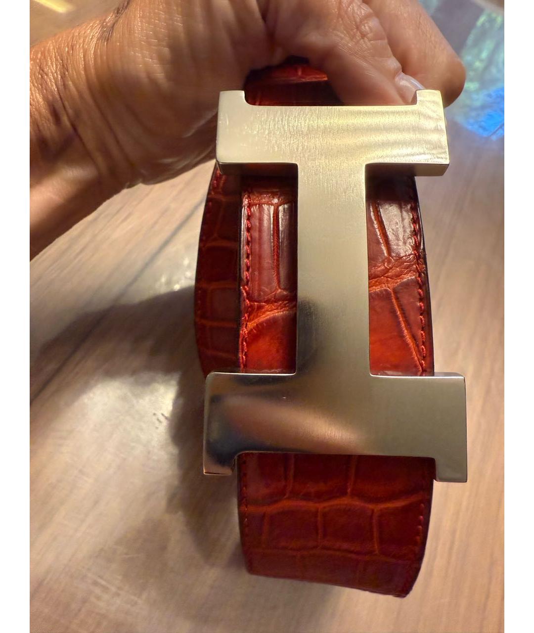 HERMES Бордовый кожаный ремень, фото 3