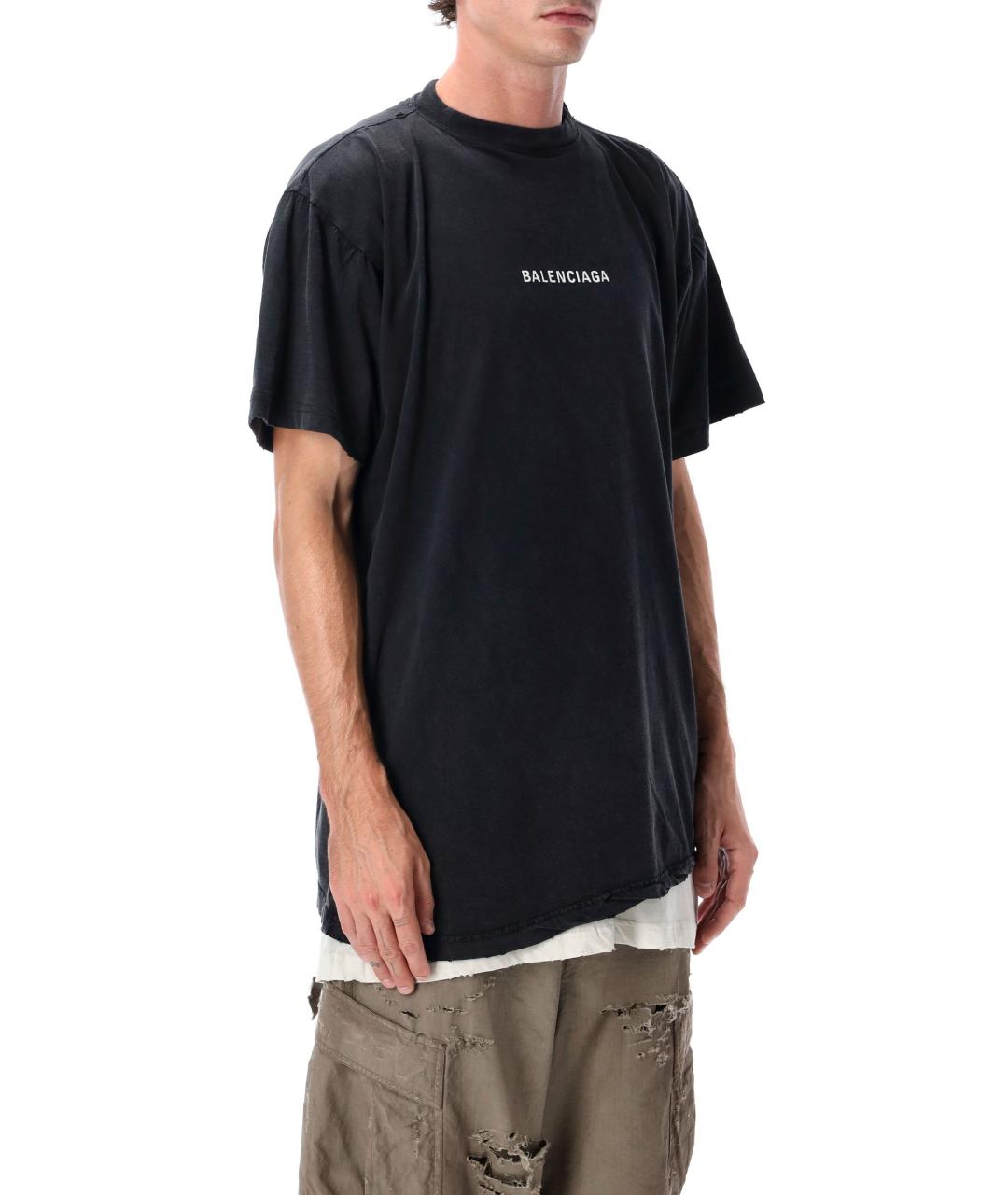 BALENCIAGA Черная хлопковая футболка, фото 4