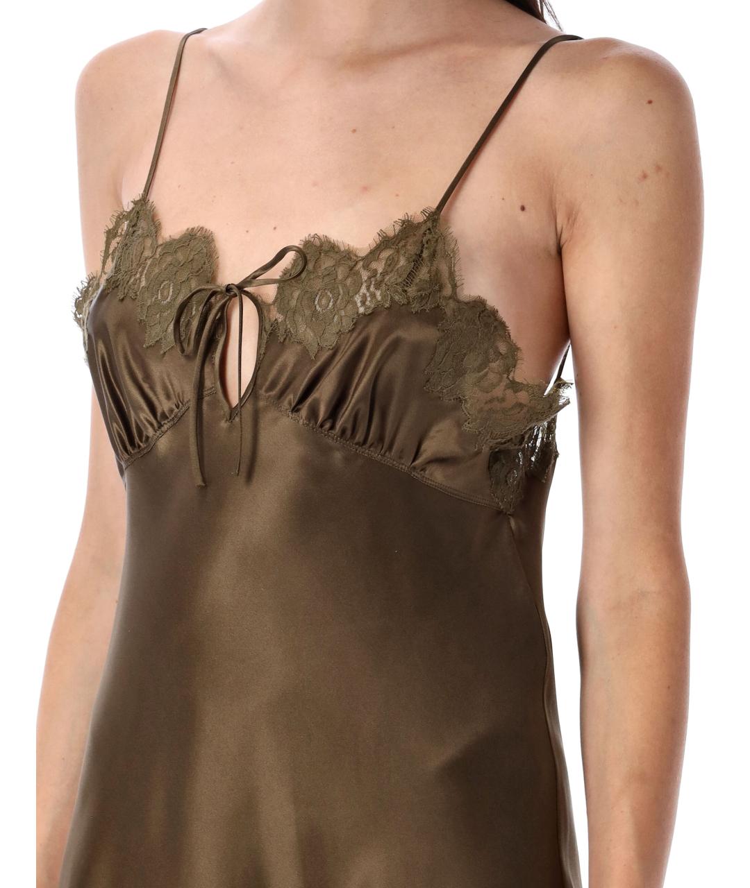 SAINT LAURENT Хаки шелковое коктейльное платье, фото 4