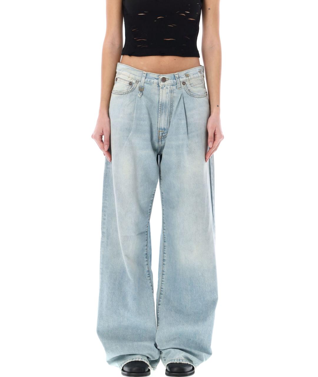 R13 Голубые хлопковые прямые джинсы, фото 4