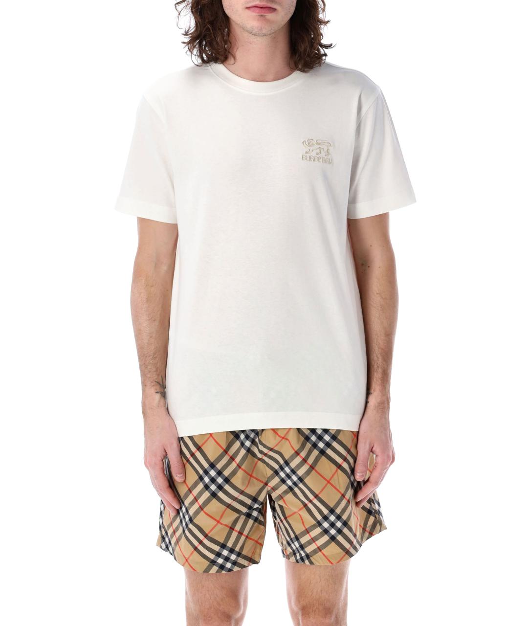 BURBERRY Белая хлопковая футболка, фото 4