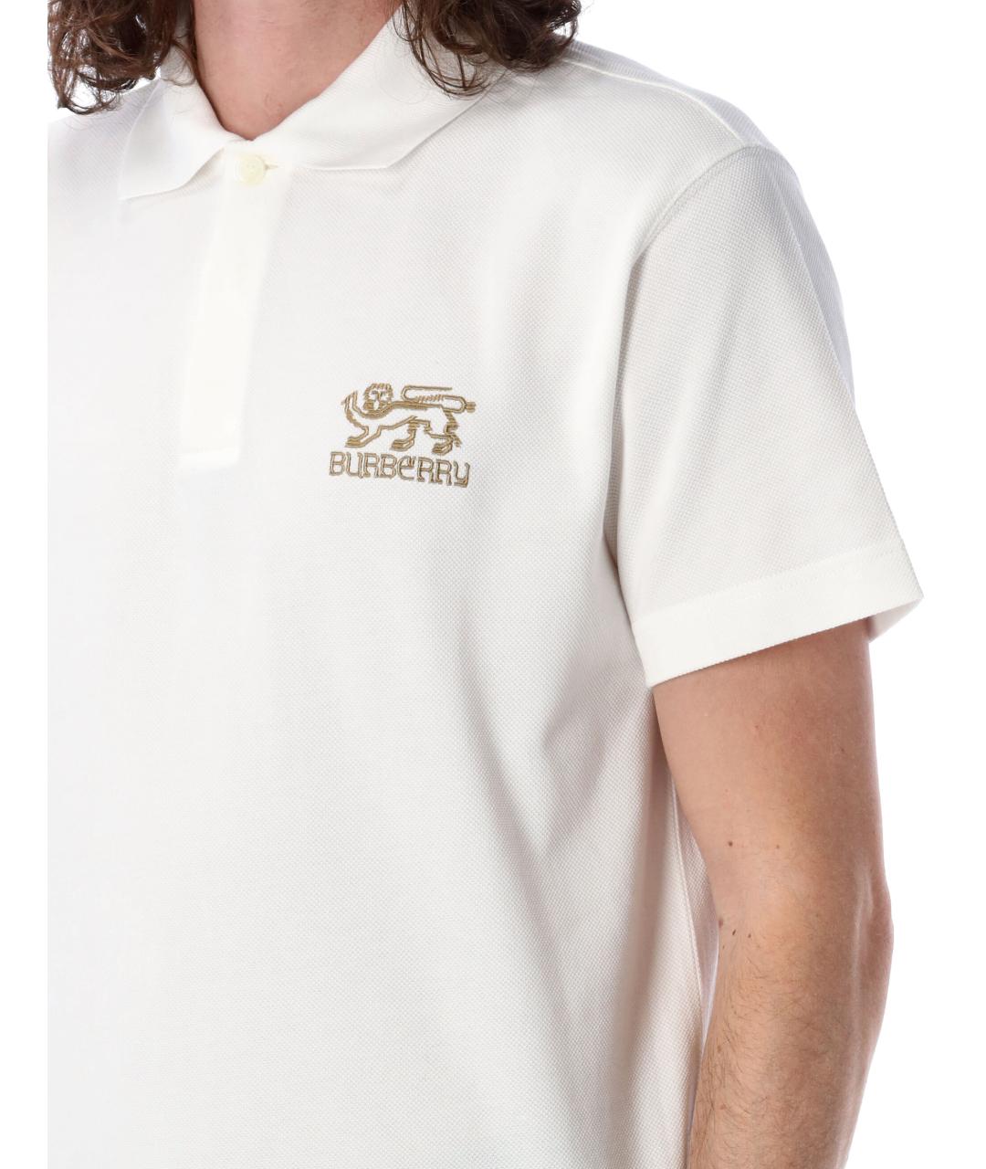 BURBERRY Белое хлопковое поло с коротким рукавом, фото 4