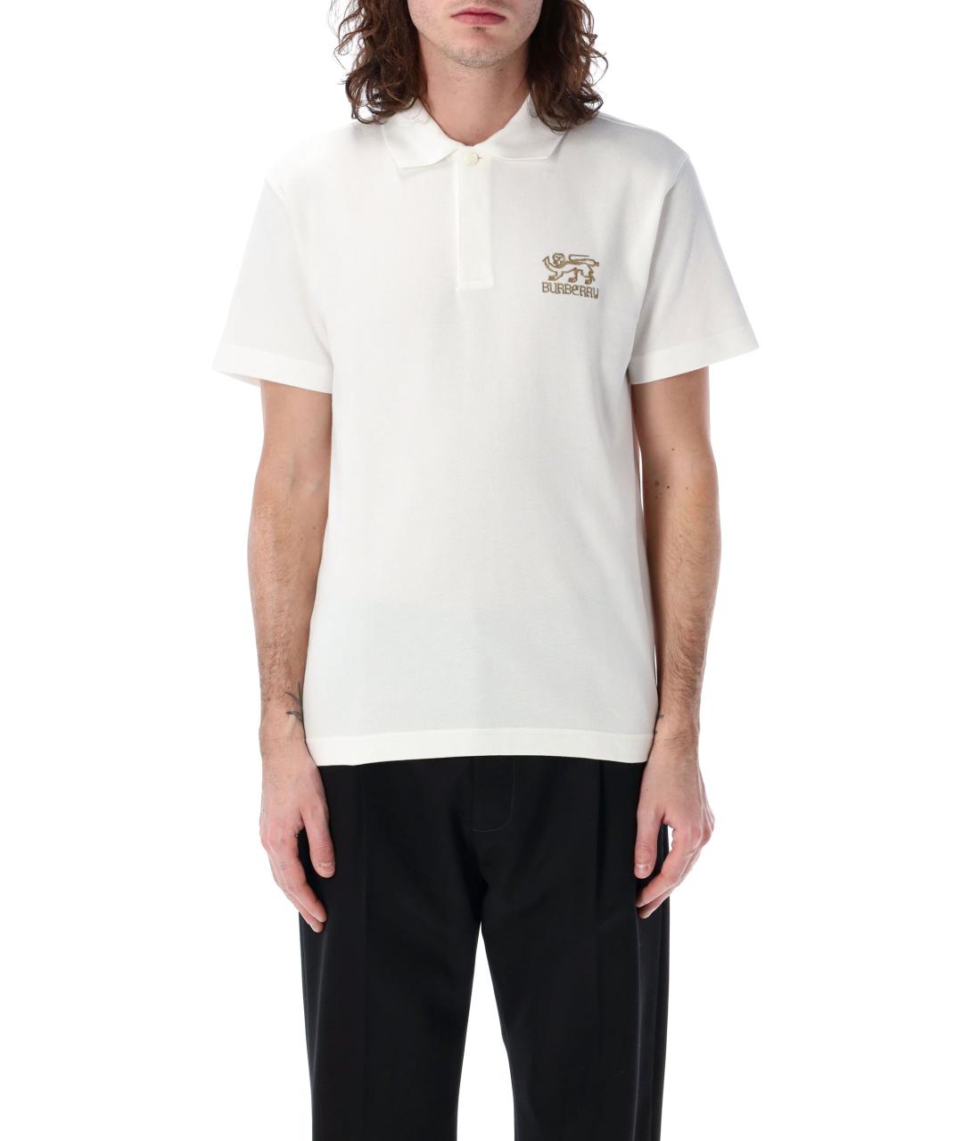 BURBERRY Белое хлопковое поло с коротким рукавом, фото 2
