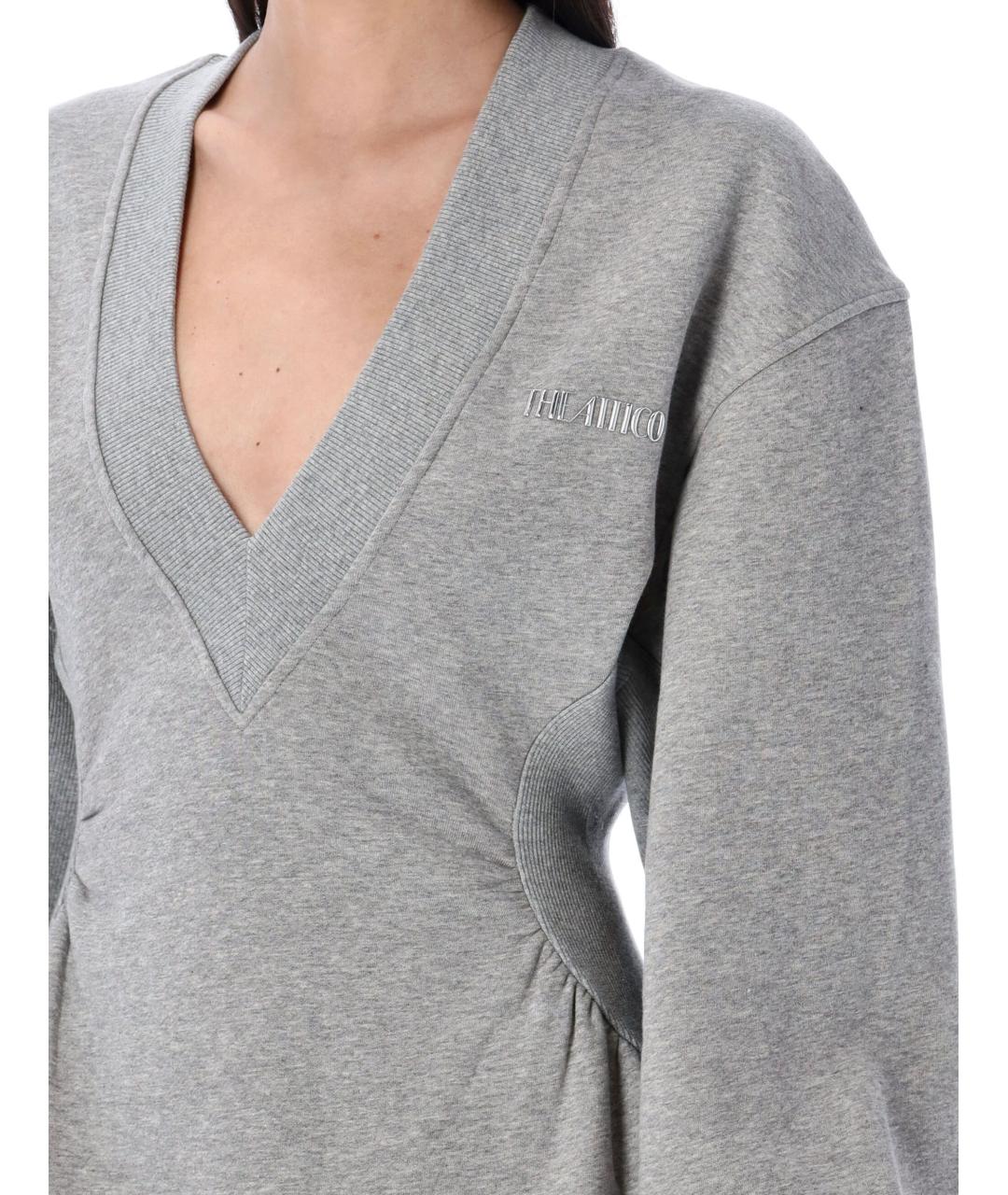 THE ATTICO Серое хлопковое повседневное платье, фото 4