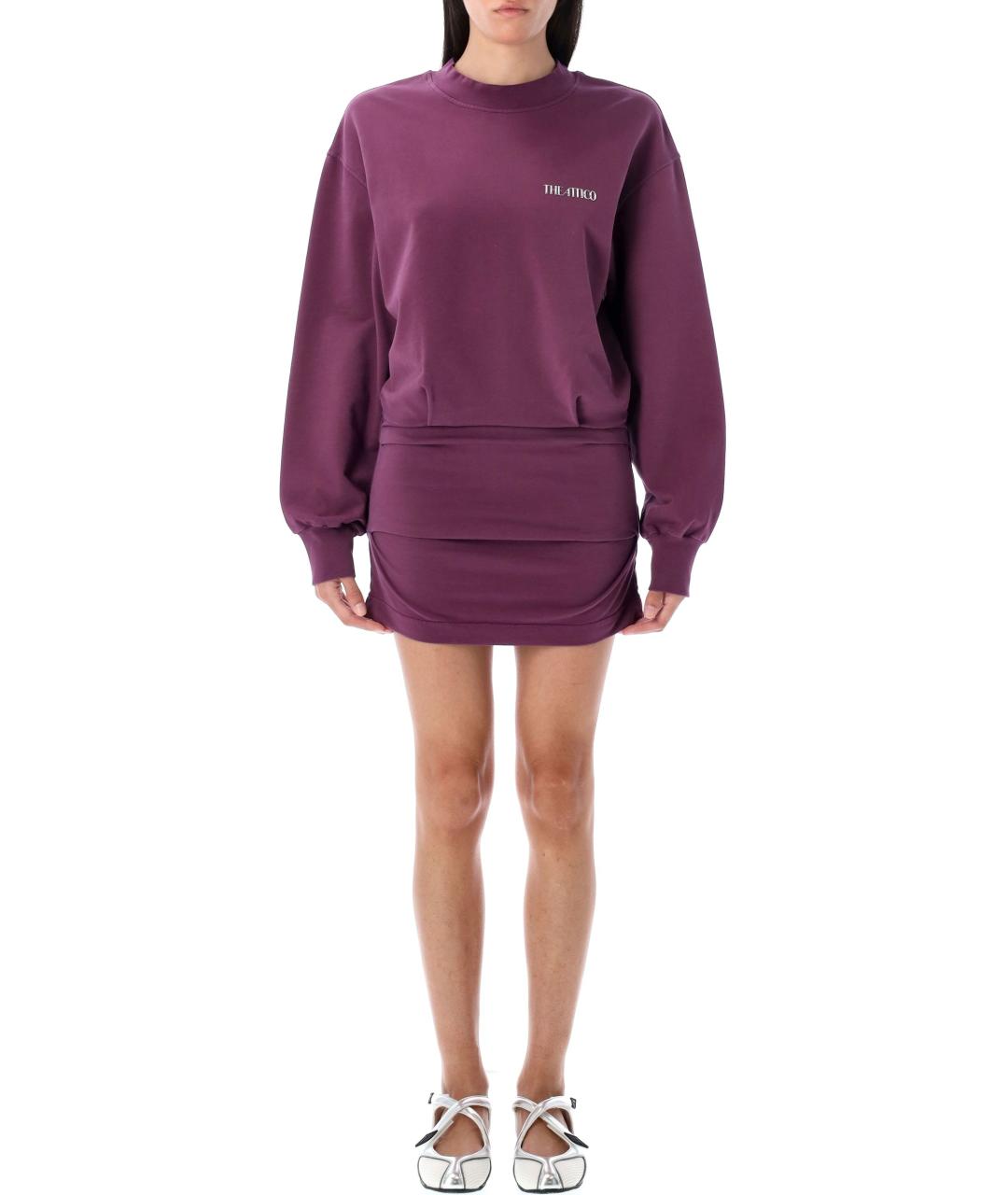 THE ATTICO Фиолетовое хлопковое повседневное платье, фото 2
