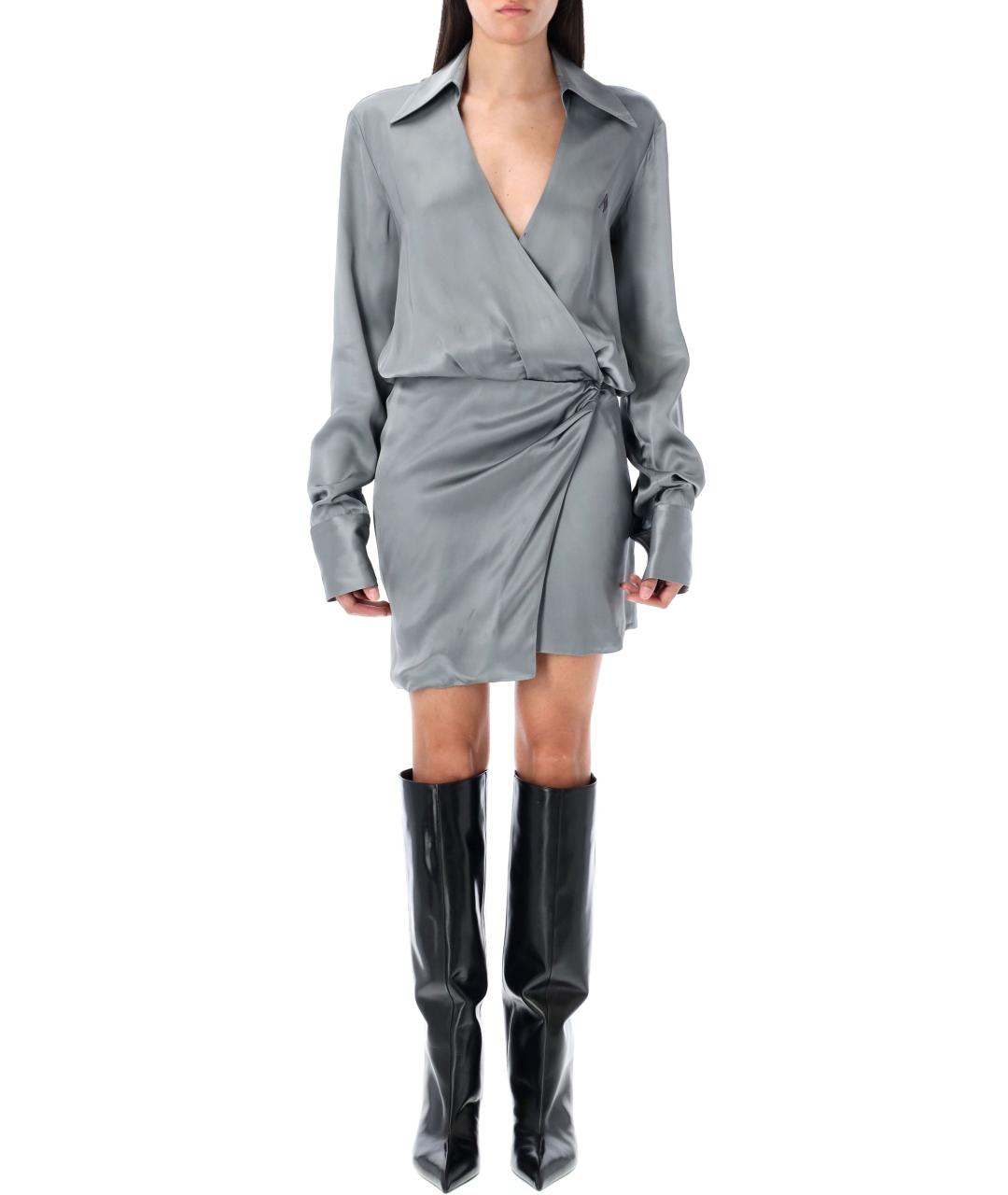 THE ATTICO Серое вискозное повседневное платье, фото 2