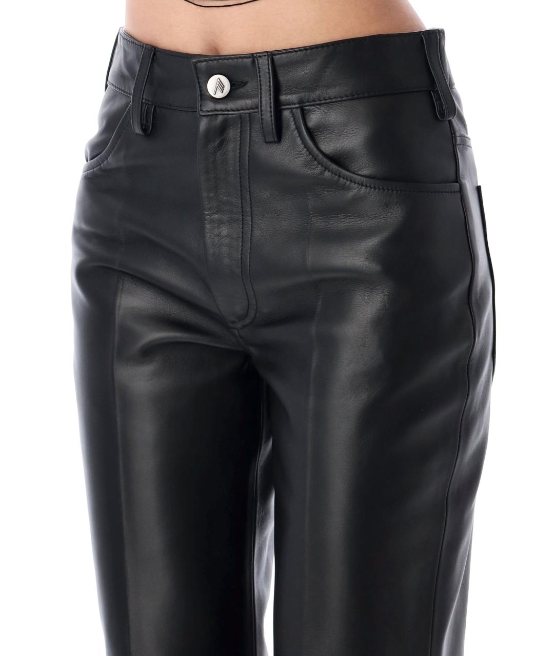 THE ATTICO Черные кожаные прямые брюки, фото 3