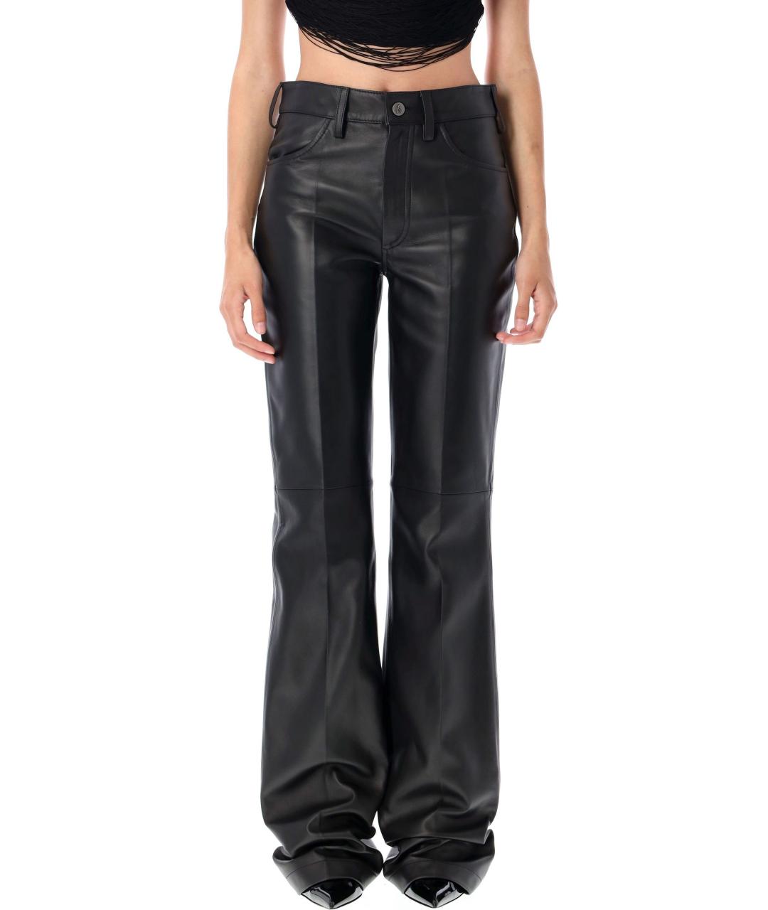 THE ATTICO Черные кожаные прямые брюки, фото 4