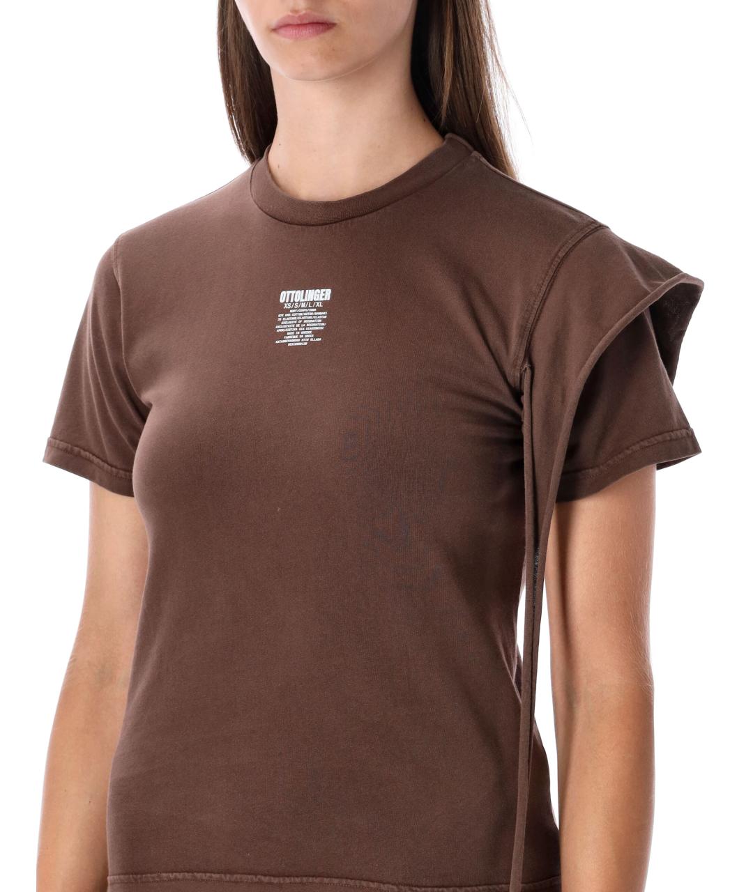 OTTOLINGER Коричневая хлопковая футболка, фото 3