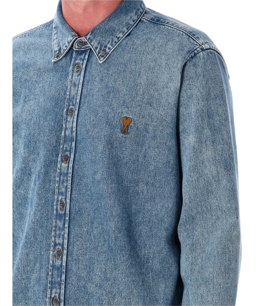 Ami Paris Синяя хлопковая кэжуал рубашка, фото 4