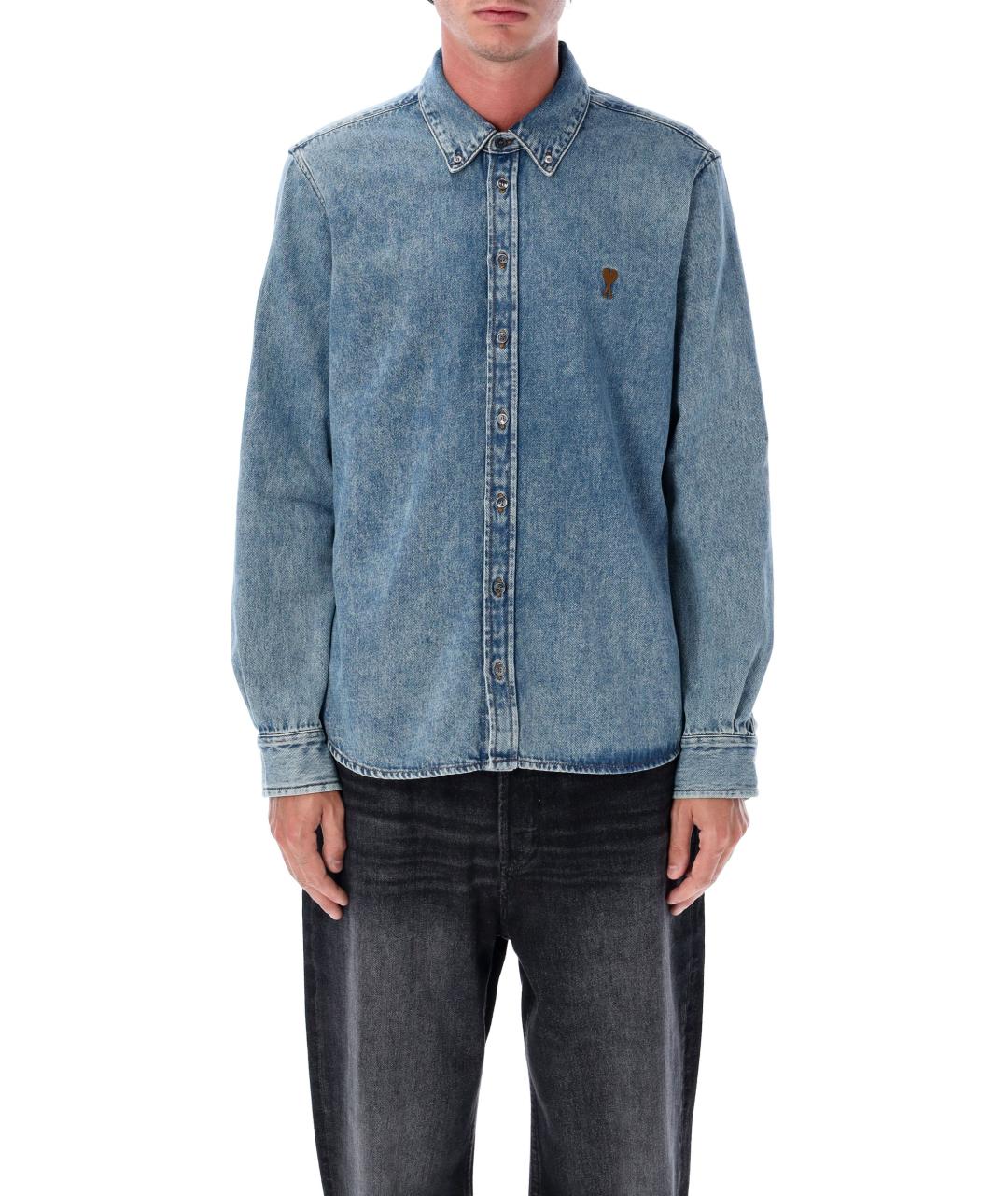 Ami Paris Синяя хлопковая кэжуал рубашка, фото 2