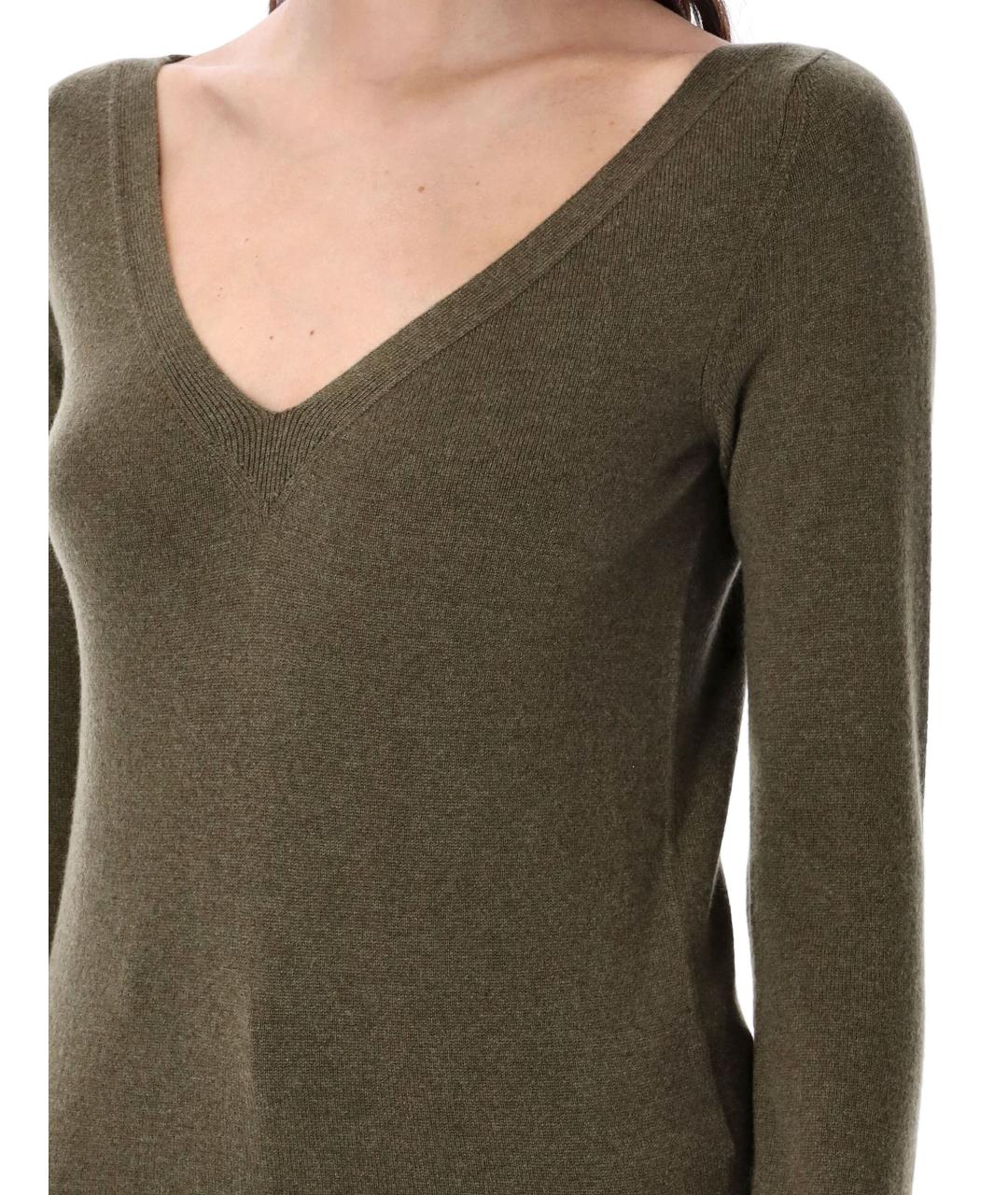 SAINT LAURENT Хаки кашемировый джемпер / свитер, фото 4