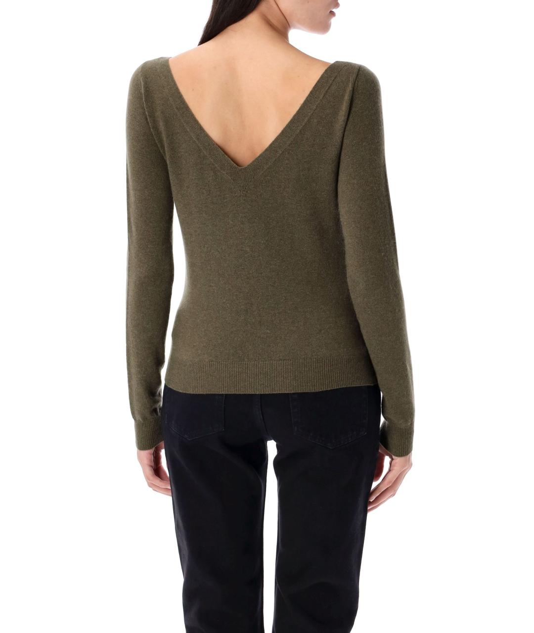 SAINT LAURENT Хаки кашемировый джемпер / свитер, фото 3