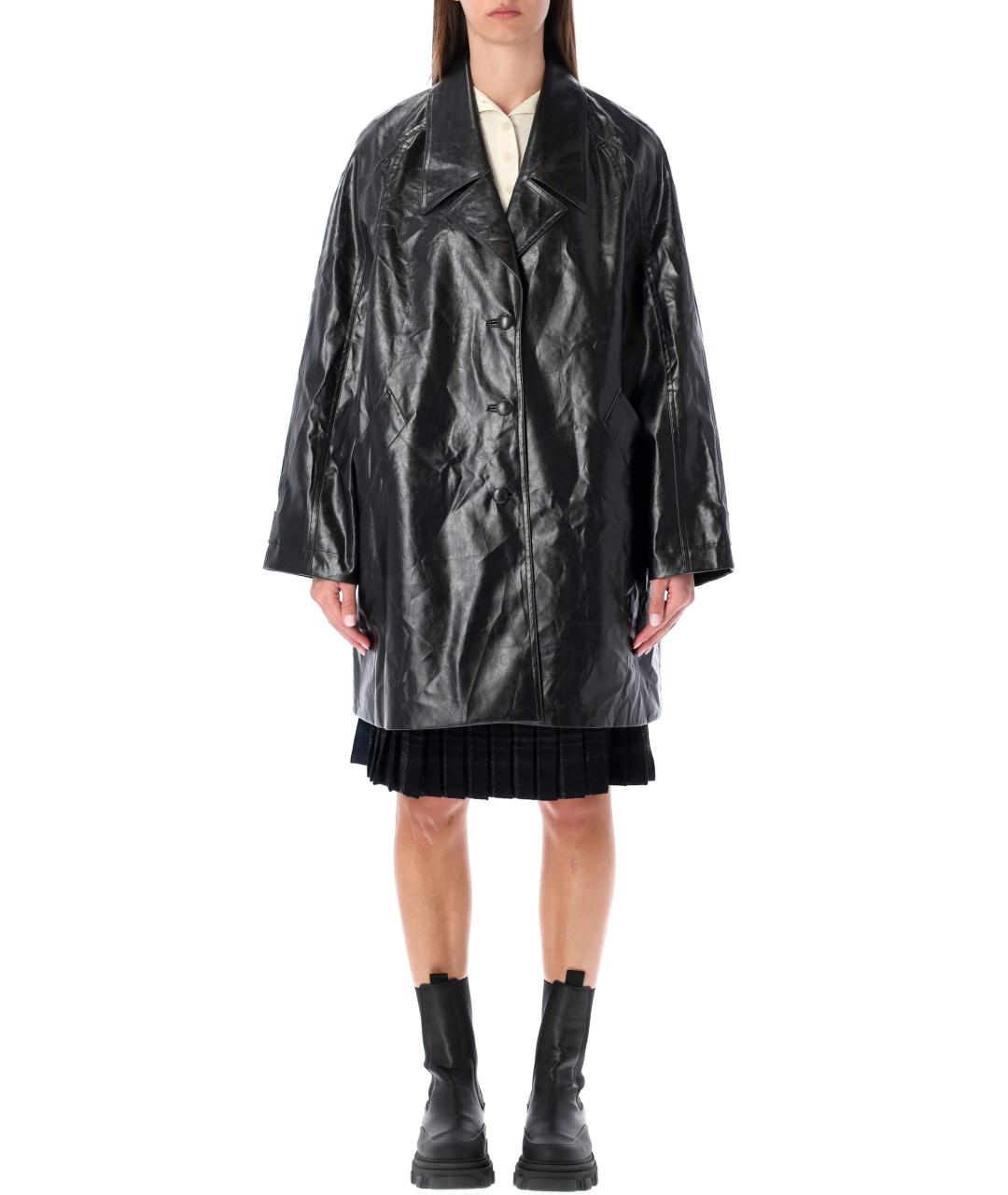 LOW CLASSIC Черное кожаное пальто, фото 4