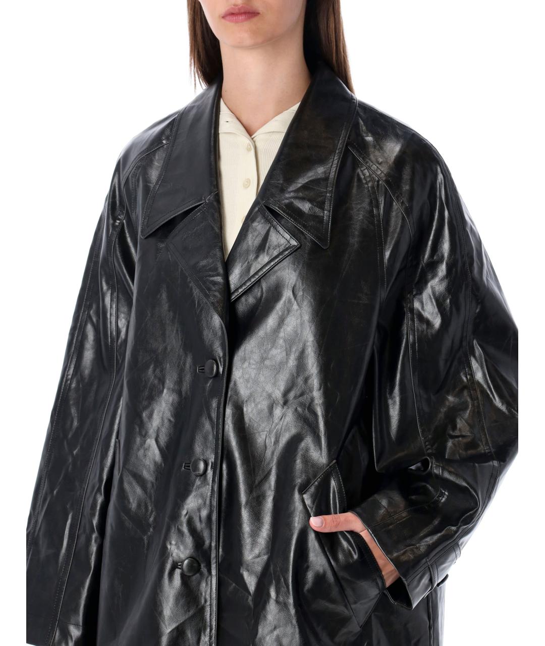 LOW CLASSIC Черное кожаное пальто, фото 3