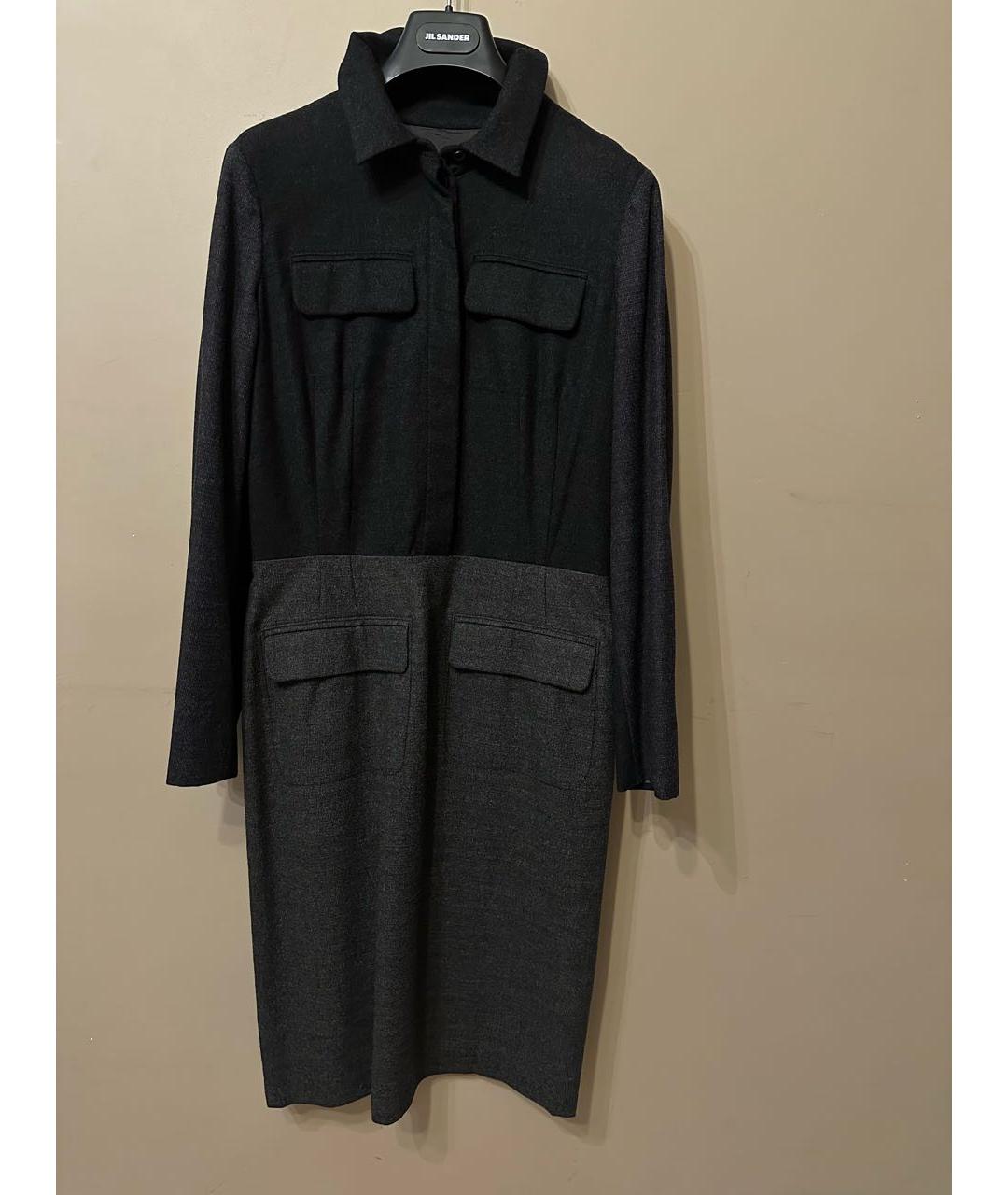 JIL SANDER Серое шерстяное повседневное платье, фото 2