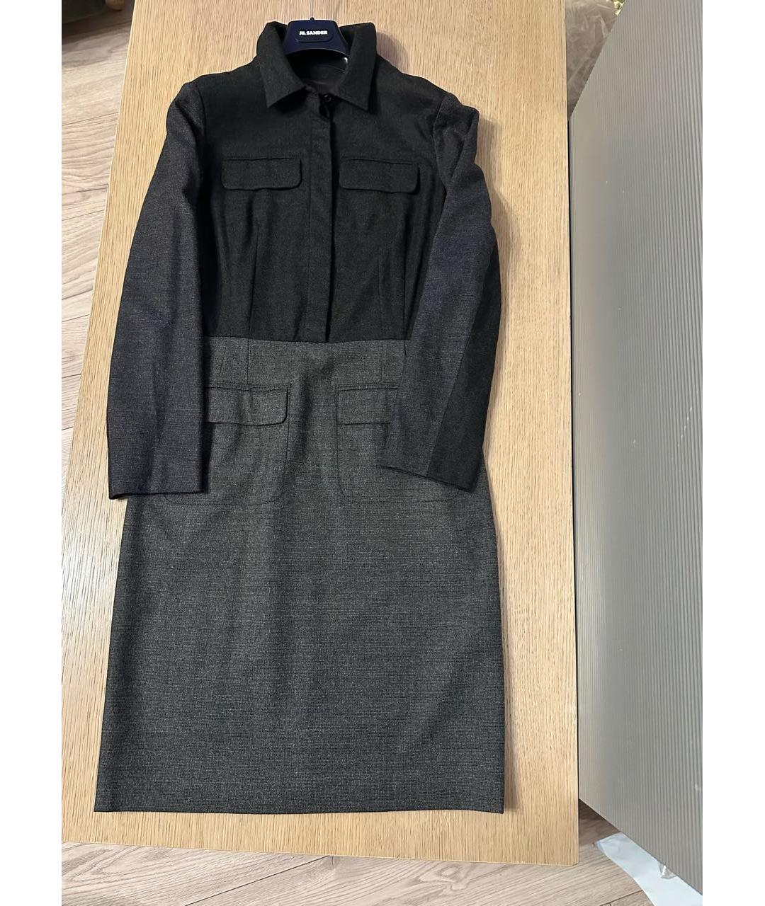 JIL SANDER Серое шерстяное повседневное платье, фото 6