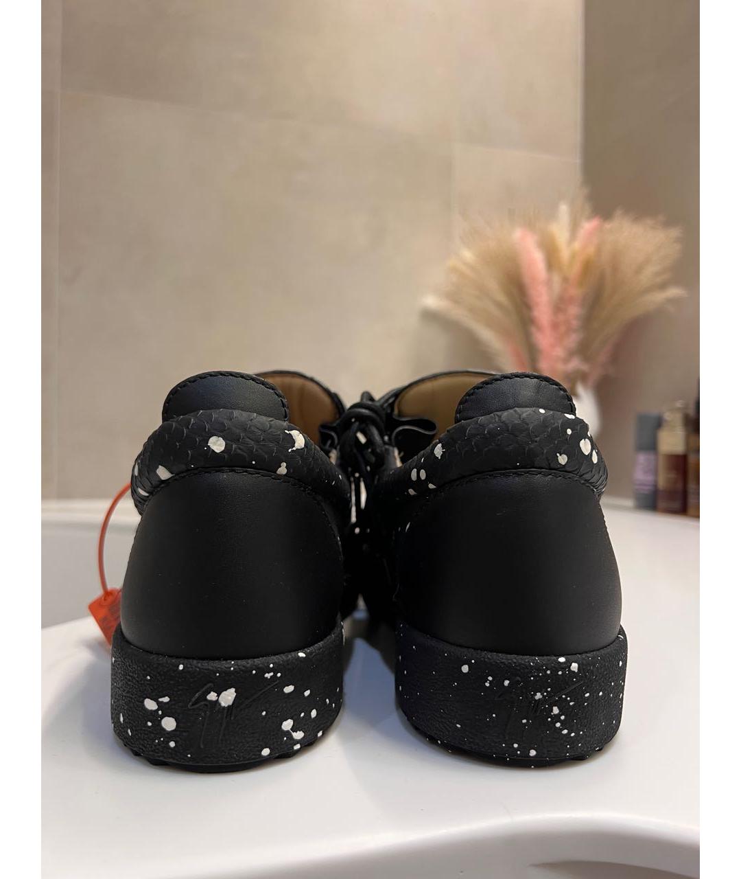GIUSEPPE ZANOTTI DESIGN Черные кожаные низкие кроссовки / кеды, фото 4