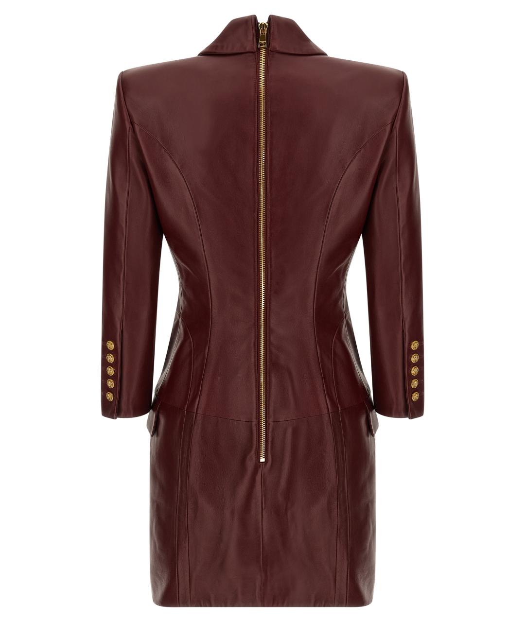BALMAIN Бордовое кожаное платье, фото 2