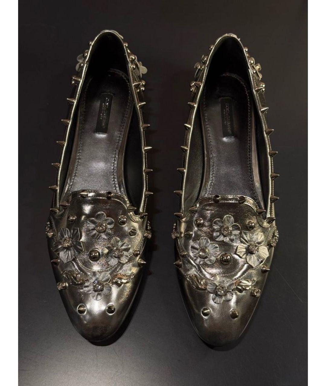 DOLCE&GABBANA Серебряные кожаные балетки, фото 3