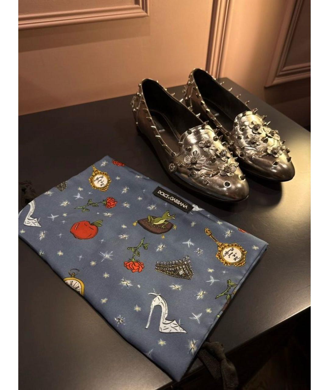 DOLCE&GABBANA Серебряные кожаные балетки, фото 6