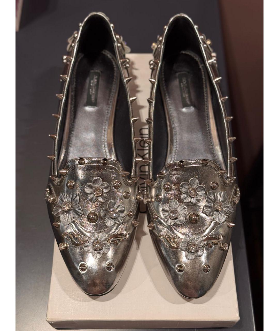 DOLCE&GABBANA Серебряные кожаные балетки, фото 8