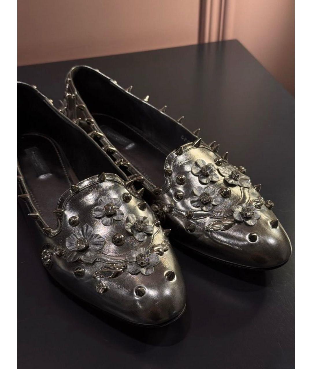 DOLCE&GABBANA Серебряные кожаные балетки, фото 2