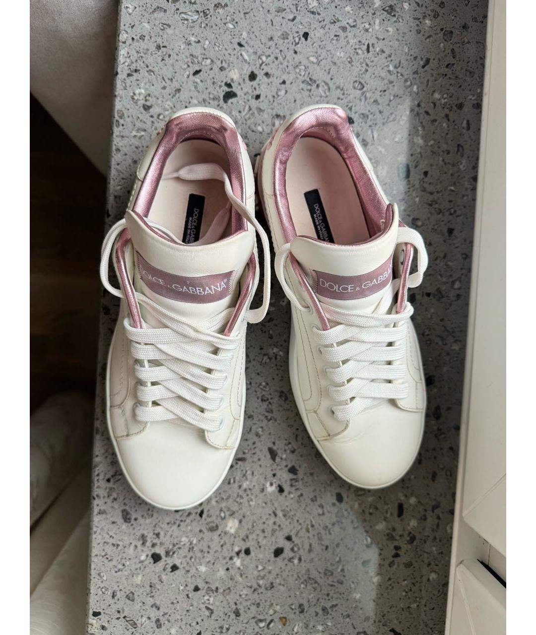 DOLCE&GABBANA Белые кожаные кеды, фото 2