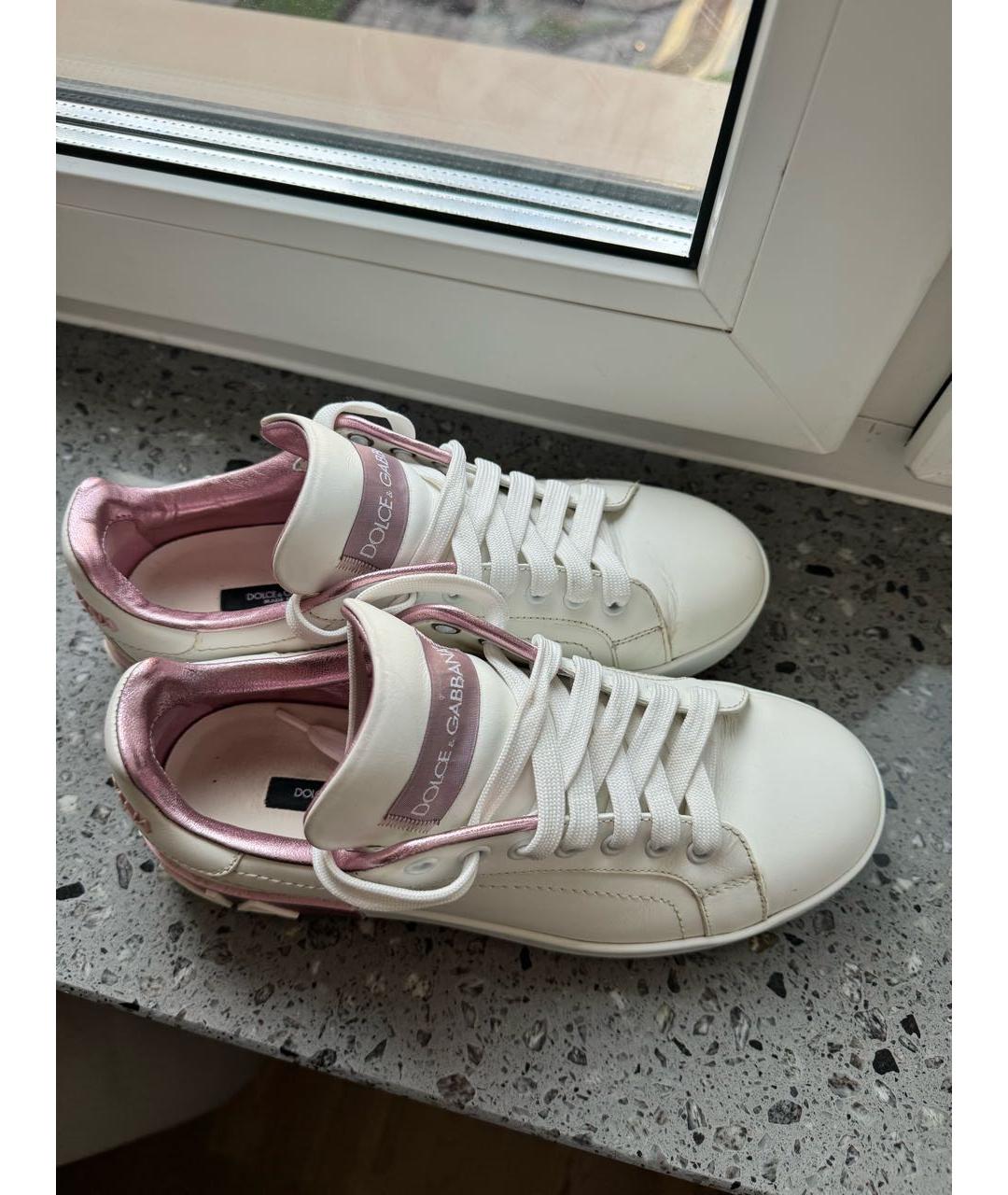 DOLCE&GABBANA Белые кожаные кеды, фото 3