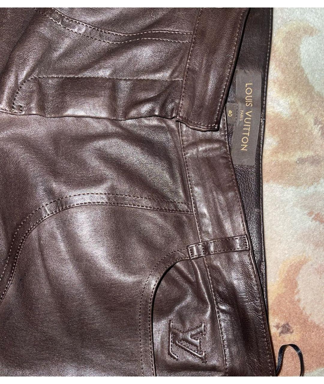 LOUIS VUITTON Коричневые кожаные брюки узкие, фото 4