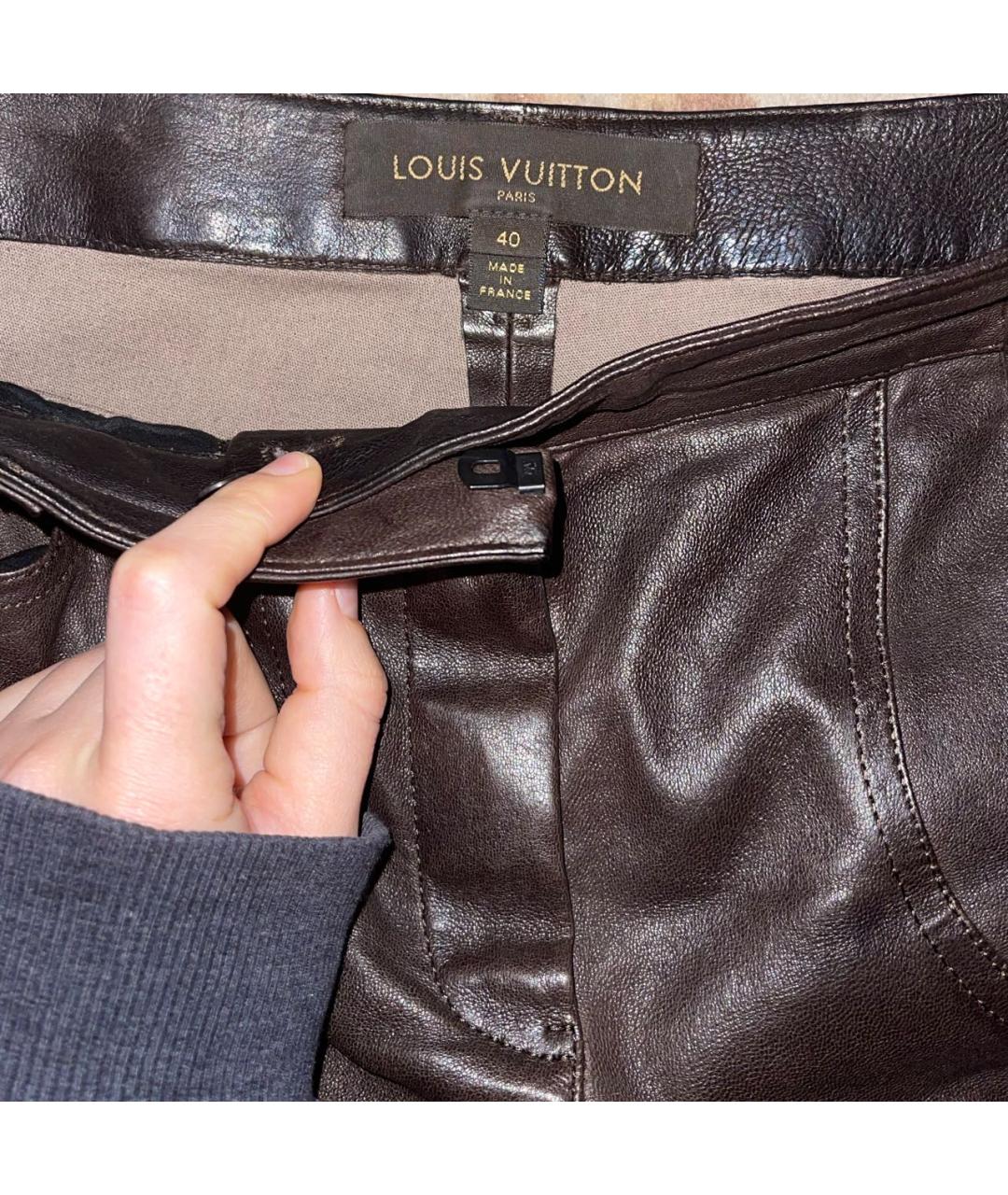 LOUIS VUITTON Коричневые кожаные брюки узкие, фото 3