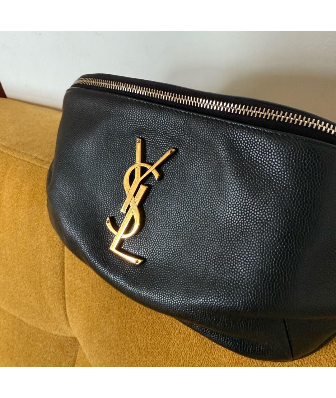 SAINT LAURENT Черная кожаная поясная сумка, фото 2