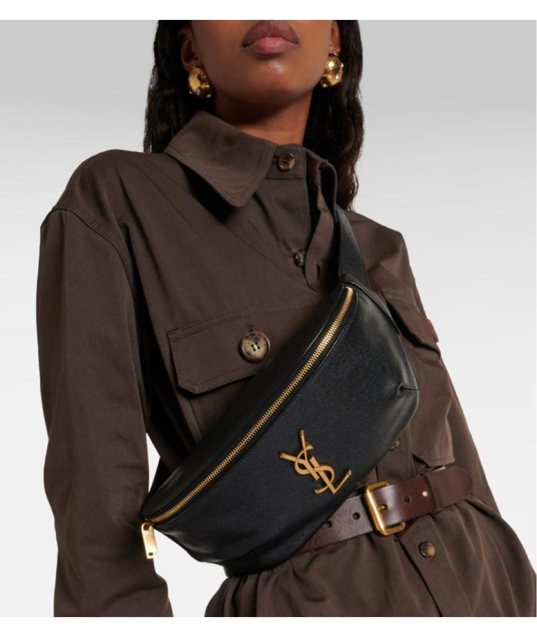 SAINT LAURENT Черная кожаная поясная сумка, фото 6