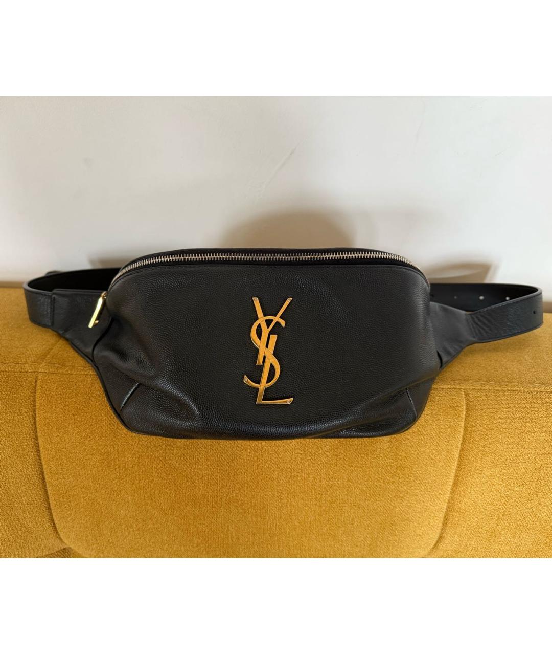 SAINT LAURENT Черная кожаная поясная сумка, фото 4