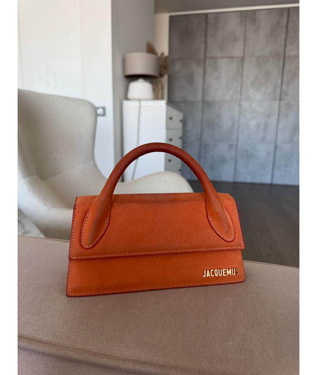 JACQUEMUS Оранжевая кожаная сумка с короткими ручками, фото 4