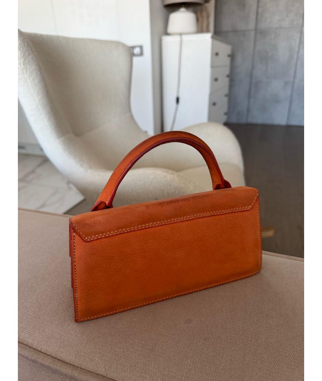 JACQUEMUS Оранжевая кожаная сумка с короткими ручками, фото 3