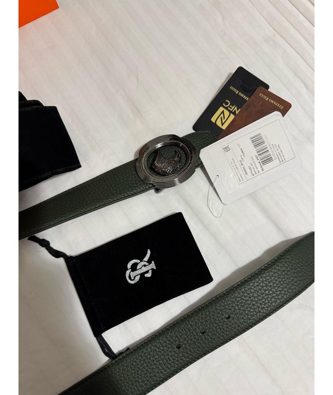 STEFANO RICCI Зеленый кожаный ремень, фото 3